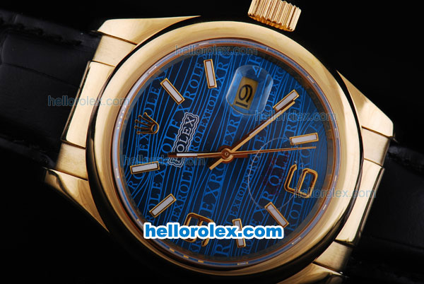 Rolex Datejust Automatic Smooth Gold Case with Ocean Blue Dial-Black Leather Strap - Click Image to Close
